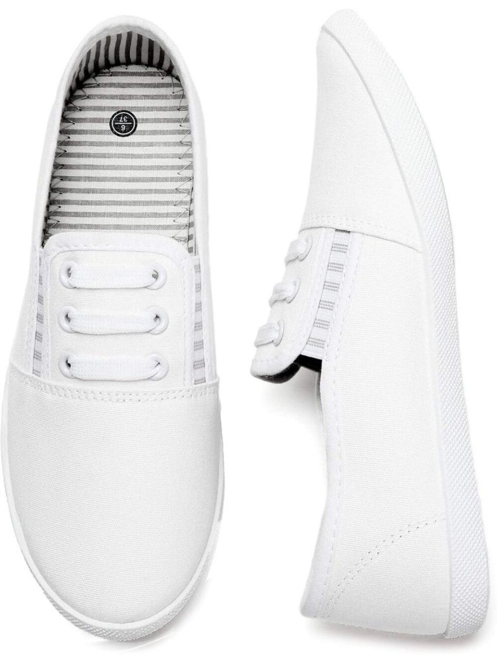 Women's White Comfortable Round Toe Elastic Canvas Slip On Loafer Sneaker Shoes